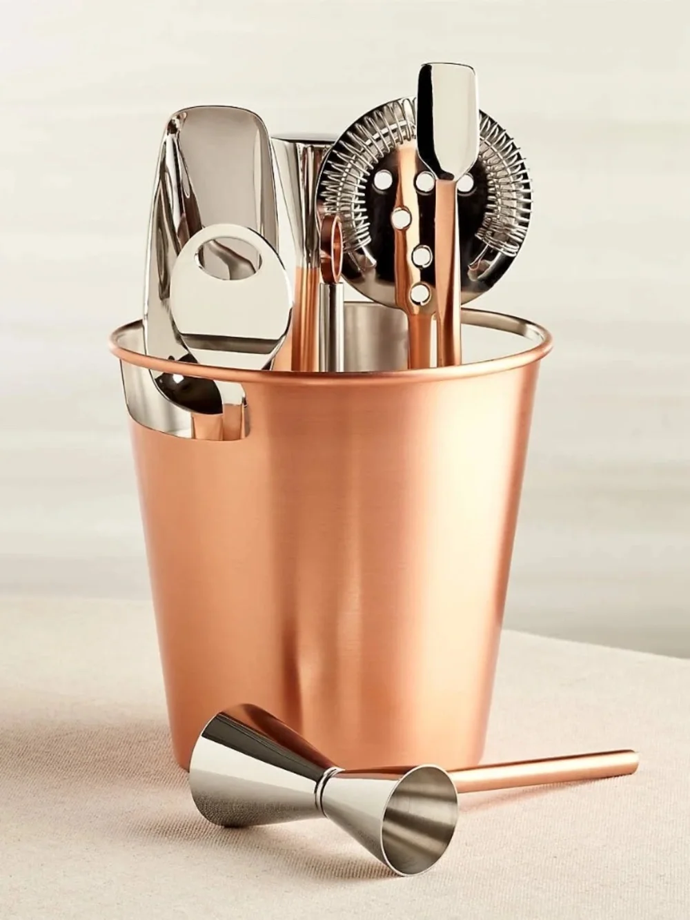 Crate&Barrel Copper Bar Tool Set with Ice Bucket